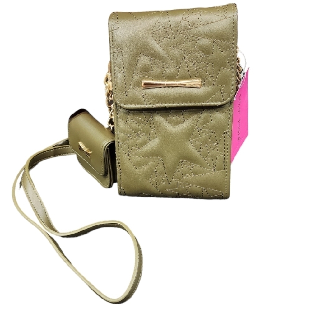 Betsey Johnson Olive Green XOJILL Quilted Phone Crossbody with Tech Pouch, NWT
